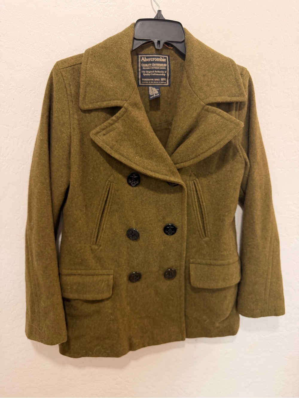 Abercrombie & Fitch y2k vtg Olive Wool Double-Breasted Peacoat preppy acadamia
